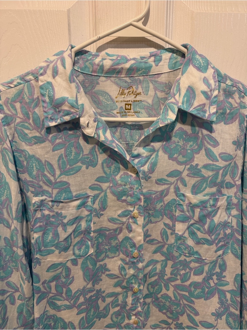 Lilly Pulitzer sea coast linen button down top jacaranda blue simply the zest M - Picture 4 of 8